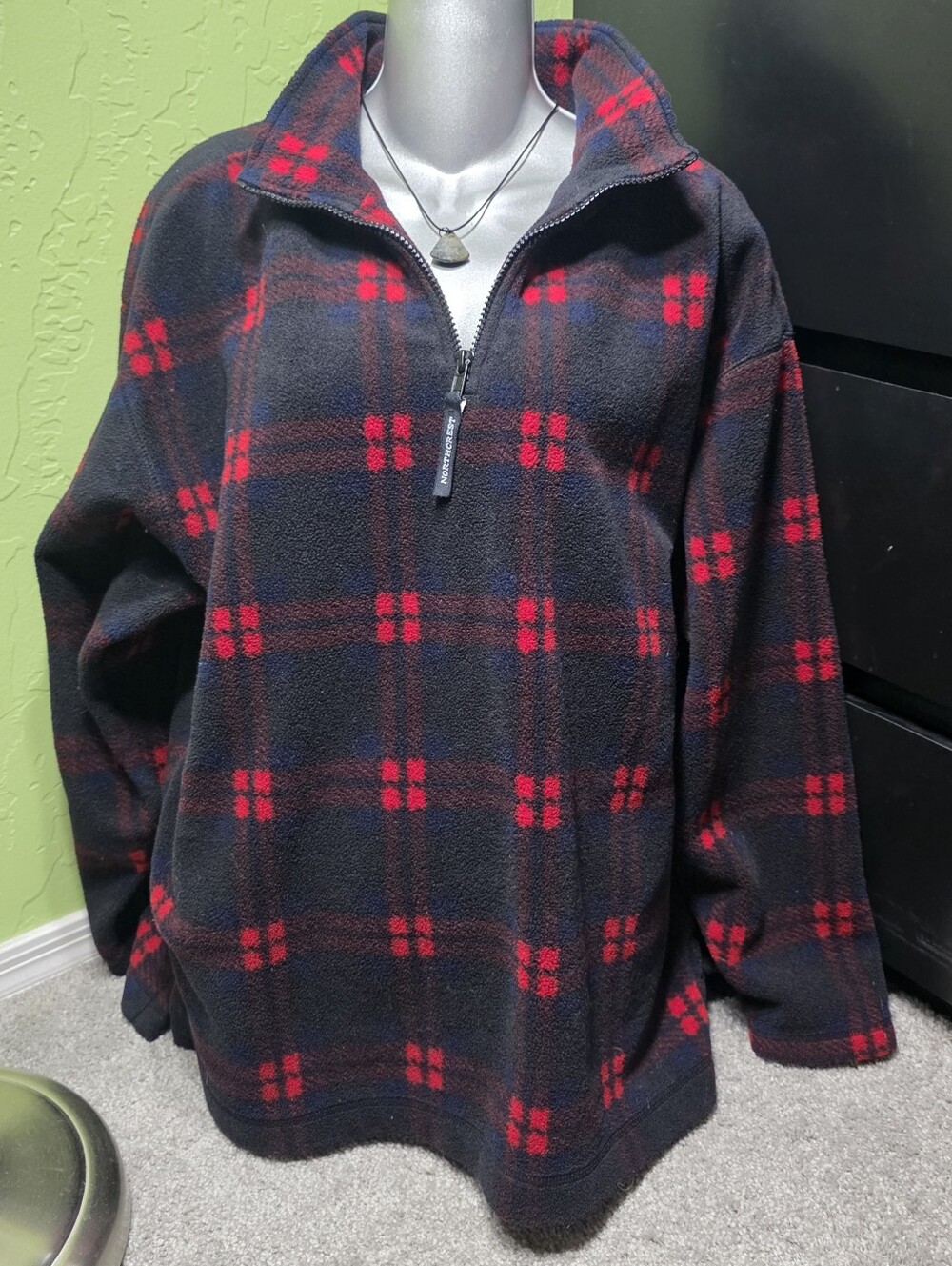 Northcrest Quarter Zip Fleece Red Plaid Cute For Fall Women's Size Large